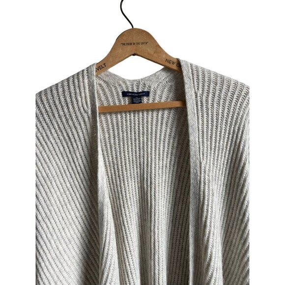 American Eagle Tassel Relaxed Oversized Open Cardigan Sweater Gray One Size - Picture 4 of 9